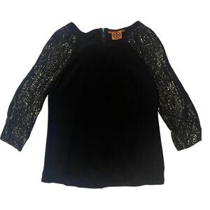 Tory Burch Black Silk Sequin Sleeve Top Size XS